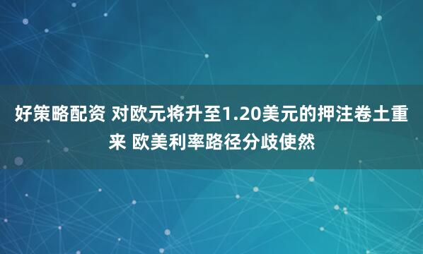 好策略配资 对欧元将升至1.20美元的押注卷土重来 欧美利率路径分歧使然