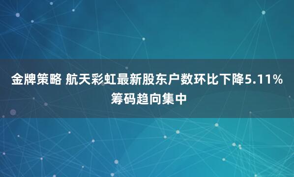 金牌策略 航天彩虹最新股东户数环比下降5.11% 筹码趋向集中